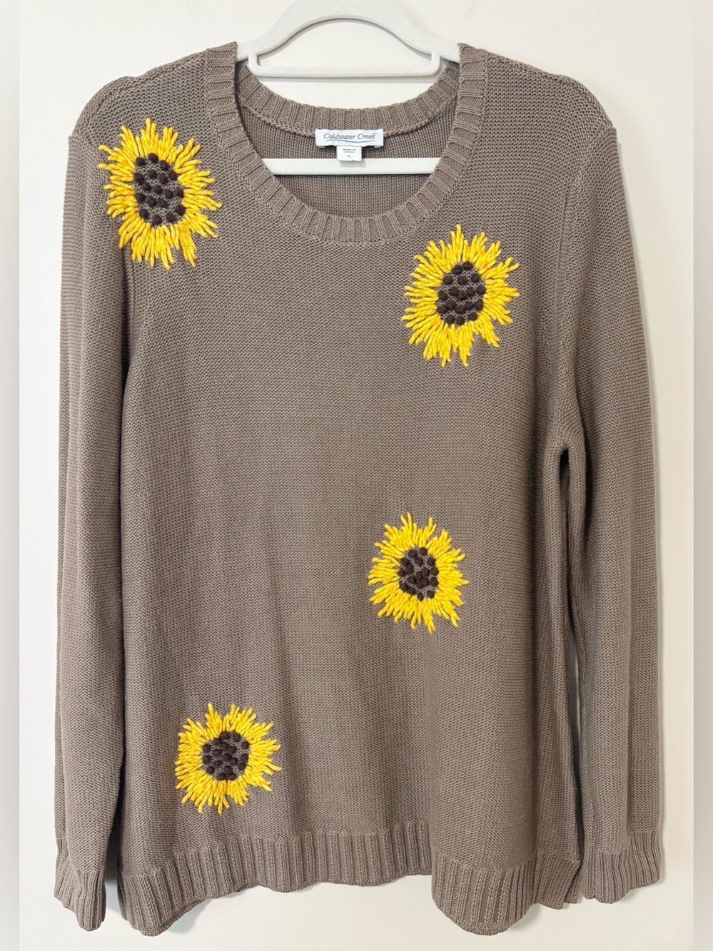 Coldwater Creek Light Brown Sunflower Oversized Cotton Blend Sweater - Picture 5 of 12